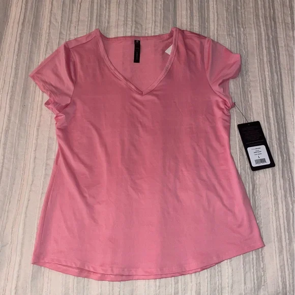 NWT Pink V Neck Workout Athletic Shirt - Picture 1 of 6